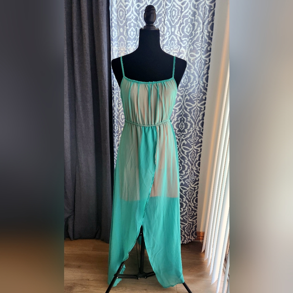 Elegant Teal Spaghetti Strap Dress